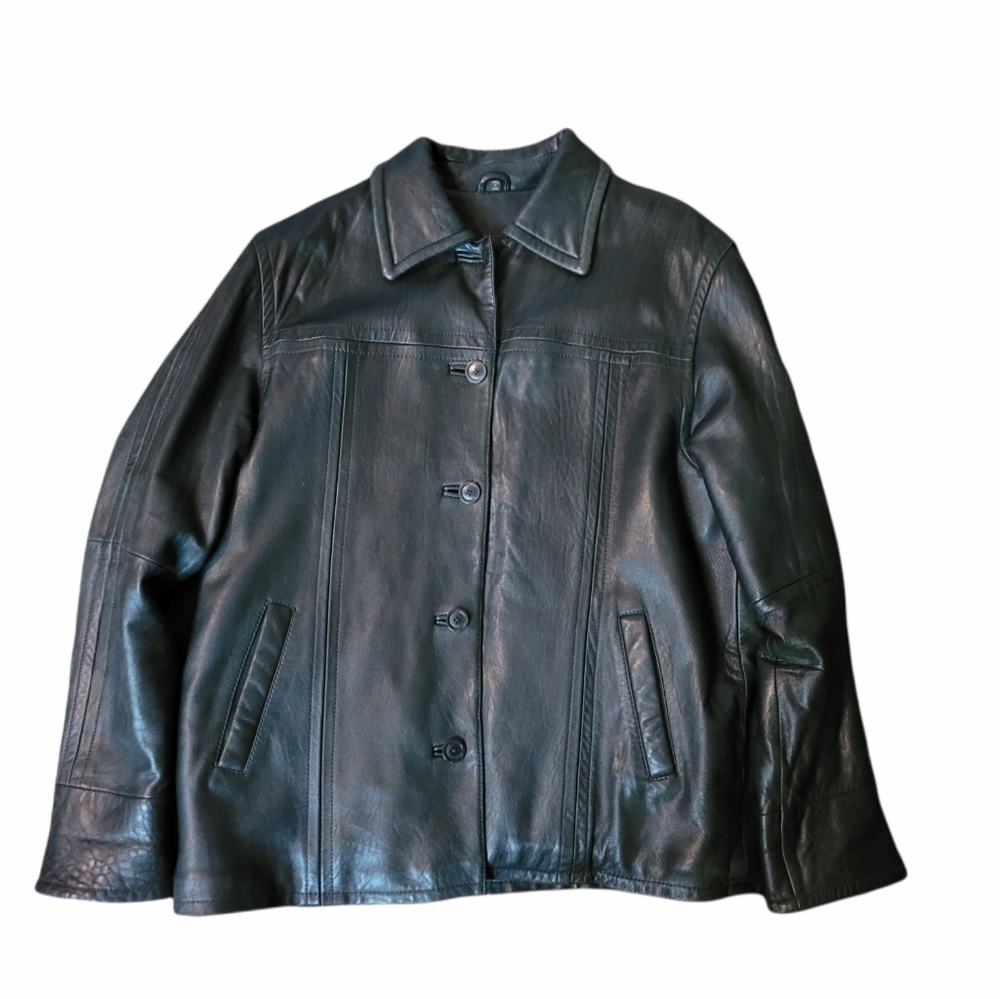 Trek Womens Mens Black Leather Jacket Sz Large